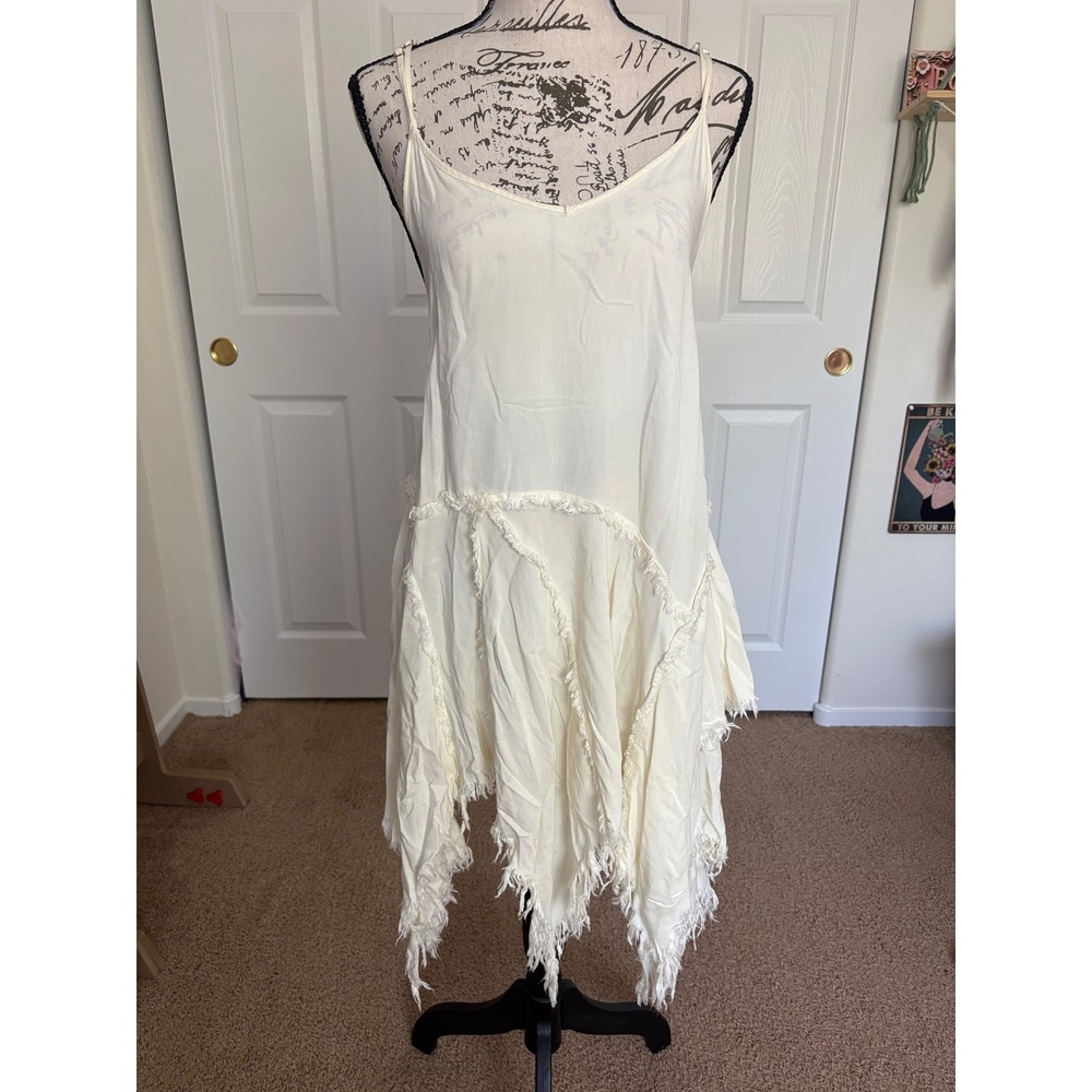 Free People Intimately Ivory Handkerchief Hem Slip Dress Frayed Boho Cream XS